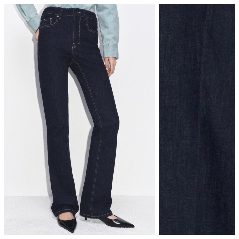 NWT. Zara ZW Collection Blue Bootcut Mid-Rise Jeans. Size 8.